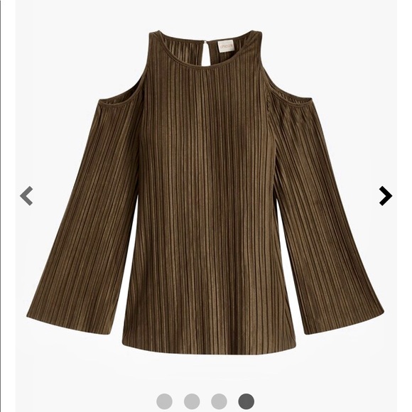 Chico Brown Pleated Faux-Suede Cold Shoulder Top - Picture 4 of 8